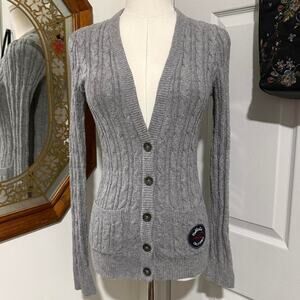 VTG Y2K Hollister Co. Light Grey Cable Knit Long Sleeve Button Up Cardigan XS